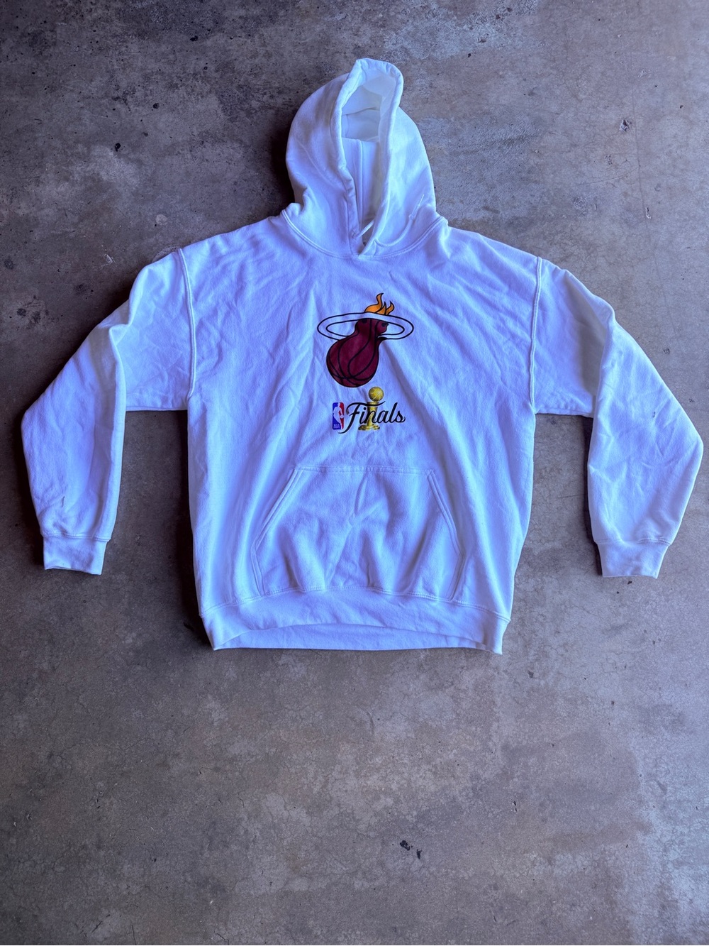 NBA Finals White Pullover Hoodie with Flaming Basketball Logo